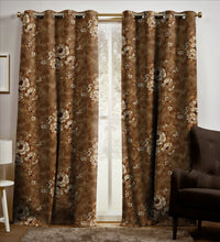 Load image into Gallery viewer, Rayna Decor Set of 2 Soft Luxury Floral Suede Velvet Eyelet Window Curtains, Bronze
