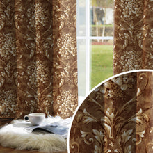 Load image into Gallery viewer, Rayna Decor Set of 2 Soft Luxury Floral Suede Velvet Eyelet Window Curtains, Bronze-2
