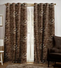 Load image into Gallery viewer, Rayna Decor Set of 2 Soft Luxury Floral Suede Velvet Eyelet Window Curtains, Walnut
