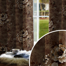 Load image into Gallery viewer, Rayna Decor Set of 2 Soft Luxury Floral Suede Velvet Eyelet Window Curtains, Walnut

