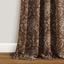 Load image into Gallery viewer, Rayna Decor Set of 2 Soft Luxury Floral Suede Velvet Eyelet Window Curtains, Walnut-2

