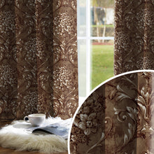 Load image into Gallery viewer, Rayna Decor Set of 2 Soft Luxury Floral Suede Velvet Eyelet Window Curtains, Walnut-2
