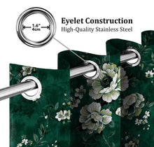 Load image into Gallery viewer, Rayna Decor Set of 2 Soft Luxury Floral Suede Velvet Eyelet Window Curtains, Bottle Green
