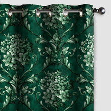 Load image into Gallery viewer, Rayna Decor Set of 2 Soft Luxury Floral Suede Velvet Eyelet Window Curtains, Bottle Green-2
