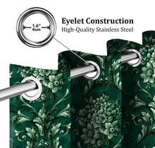 Load image into Gallery viewer, Rayna Decor Set of 2 Soft Luxury Floral Suede Velvet Eyelet Window Curtains, Bottle Green-2
