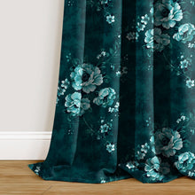 Load image into Gallery viewer, Rayna Decor Set of 2 Soft Luxury Floral Suede Velvet Eyelet Window Curtains, Teal Blue
