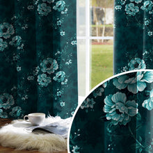 Load image into Gallery viewer, Rayna Decor Set of 2 Soft Luxury Floral Suede Velvet Eyelet Window Curtains, Teal Blue
