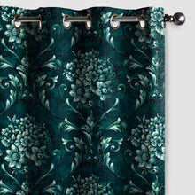 Load image into Gallery viewer, Rayna Decor Set of 2 Soft Luxury Floral Suede Velvet Eyelet Window Curtains, Teal Blue-2

