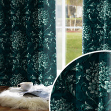 Load image into Gallery viewer, Rayna Decor Set of 2 Soft Luxury Floral Suede Velvet Eyelet Window Curtains, Teal Blue-2
