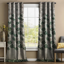 Load image into Gallery viewer, Rayna Decor Set of 1 Floral Damask Jute Jacquard Eyelet Window Curtain with Rust Free Eyelet Rings, Green
