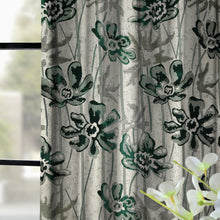 Load image into Gallery viewer, Rayna Decor Set of 1 Floral Damask Jute Jacquard Eyelet Window Curtain with Rust Free Eyelet Rings, Green
