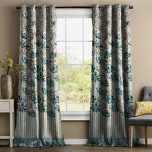 Load image into Gallery viewer, Rayna Decor Set of 1 Floral Damask Jute Jacquard Eyelet Window Curtain with Rust Free Eyelet Rings, Aqua
