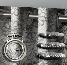 Load image into Gallery viewer, Rayna Decor Set of 1 Floral Damask Jute Jacquard Eyelet Window Curtain with Rust Free Eyelet Rings, Aqua
