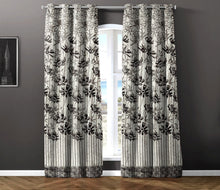 Load image into Gallery viewer, Rayna Decor Set of 1 Floral Damask Jute Jacquard Eyelet Window Curtain with Rust Free Eyelet Rings, Coffee
