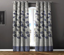 Load image into Gallery viewer, Rayna Decor Set of 1 Floral Damask Jute Jacquard Eyelet Window Curtain with Rust Free Eyelet Rings, Royal Blue
