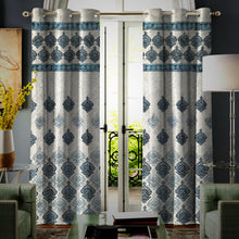 Load image into Gallery viewer, Rayna Decor Set of 2 Floral Damask Jute Jacquard Eyelet Long Door Curtain with Rust Free Eyelet Ringss. - 4x9 feet, Aqua
