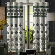 Load image into Gallery viewer, Rayna Decor Set of 2 Floral Damask Jute Jacquard Eyelet Long Door Curtain with Rust Free Eyelet Ringss. - 4x9 feet, Green
