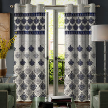 Load image into Gallery viewer, Rayna Decor Set of 2 Floral Damask Jute Jacquard Eyelet Long Door Curtain with Rust Free Eyelet Ringss. - 4x9 feet, Royal Blue
