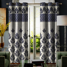 Load image into Gallery viewer, Rayna Decor Set of 2 Floral Damask Jute Jacquard Eyelet Long Door Curtain with Rust Free Eyelet Ringss. - 4x9 feet, Royal Blue-3
