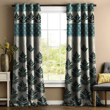 Load image into Gallery viewer, Rayna Decor Set of 2 Floral Damask Jute Jacquard Eyelet Long Door Curtain with Rust Free Eyelet Ringss. - 4x9 feet, Aqua-3
