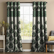 Load image into Gallery viewer, Rayna Decor Set of 2 Floral Damask Jute Jacquard Eyelet Long Door Curtain with Rust Free Eyelet Ringss. - 4x9 feet, Green-3
