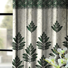 Load image into Gallery viewer, Rayna Decor Set of 2 Floral Damask Jute Jacquard Eyelet Long Door Curtain with Rust Free Eyelet Ringss. - 4x9 feet, Green-3
