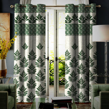 Load image into Gallery viewer, Rayna Decor Set of 2 Floral Damask Jute Jacquard Eyelet Long Door Curtain with Rust Free Eyelet Ringss. - 4x9 feet, Green-3
