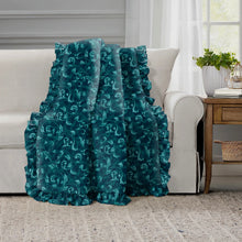 Load image into Gallery viewer, Rayna Decor Super Soft Unique Fringe Design Digital Pattern Suede Velvet Decorative Throw/Sofa Cover for Sofa,Couch, Bed and Living Room,140x125 cms,Pack of 2, Teal Blue
