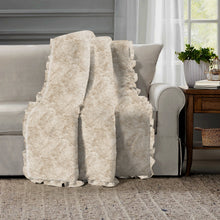 Load image into Gallery viewer, Rayna Decor Super Soft Unique Fringe Design Digital Pattern Suede Velvet Decorative Throw/Sofa Cover for Sofa,Couch, Bed and Living Room,140x125 cms,Pack of 2,Cream
